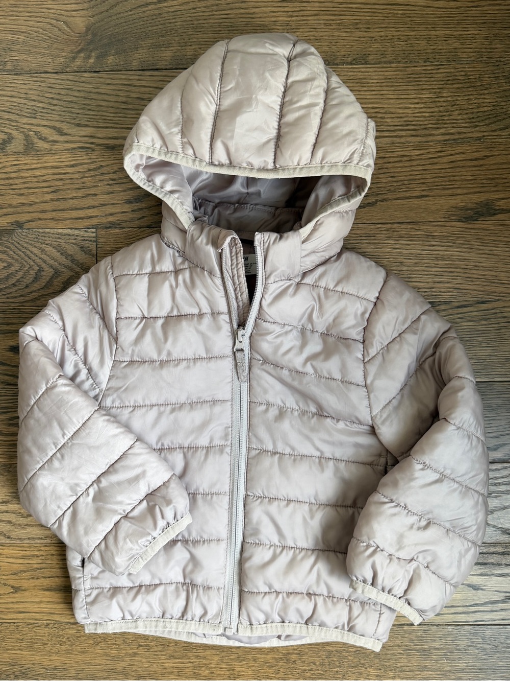 H&M Girls Beige Hooded Puffer Jacket Size 3-4T